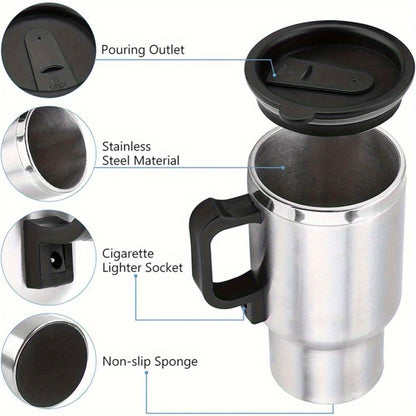 Car Electric Kettle 12V – Stainless Steel Travel Heating Cup with Auto Shut-Off, 450ml & 500ml Portable In-Car Water Heater for Hot Water, Tea & Coffee – Cigarette Lighter Powered Road Trip Essential