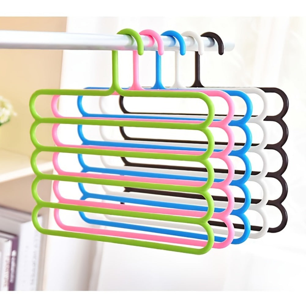 Multi-Layer Pants Hangers Set of 5 – 5-Tier Space Saving Clothes Rack, Slip-Resistant Adjustable Wardrobe Organizer for Pants, Jeans & Clothes, Closet & Laundry Room Storage