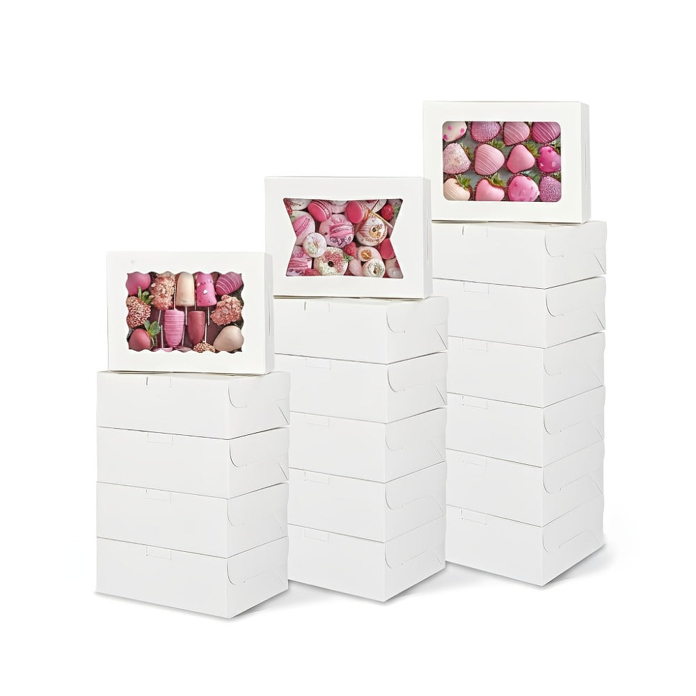 Cookie Boxes with Window 48 Pack – 8x6x2.5" Kraft Bakery Treat Boxes for Cookies, Macarons, Pastries & Cake, Brown & White Cardboard Gift Boxes for Birthday, Wedding & Holiday Packaging