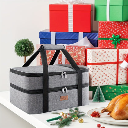 Insulated Casserole Carrier for Hot or Cold Food - Casserole Dish Carrying Case with Leak Proof Aluminum Foil Lining Fits 9x13 Baking Dish, Portable Food Warmer Bag for Potluck Picnic Cookout and Party, Single or Double Decker in 5 Colors