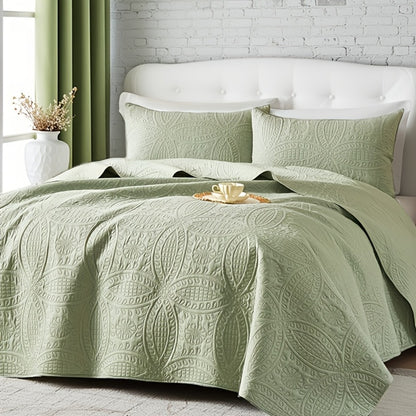 Quilt Coverlet Set 2-3 Piece Lightweight Microfiber Bedspread Coin Pattern Soft Skin-Friendly Anti-Allergy Machine Washable Twin Full Queen King