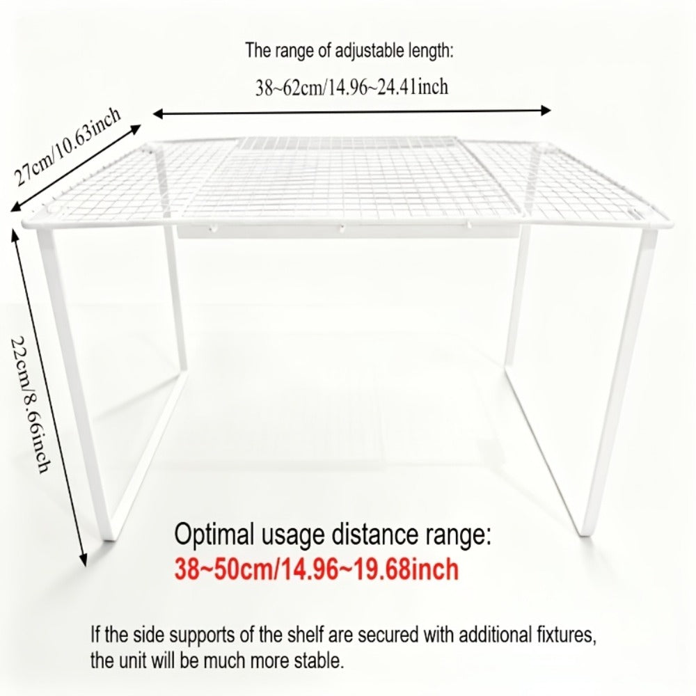 Expandable Cabinet Shelf Organizer, Heavy-Duty Metal Height-Adjustable Wardrobe Shelf Divider — Vertical Space-Saving Storage Rack for Kitchen, Closet, Pantry & Apartment | Black & White