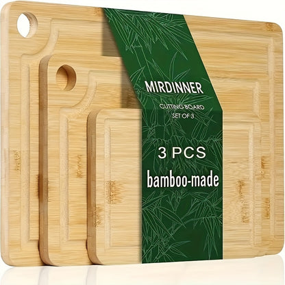 Wood Cutting Board Set of 3 Natural Wooden Chopping Boards with Juice Groove & Non-Slip Edges – Reversible Design for Meat BBQ Home Kitchen Restaurant Holiday Gift
