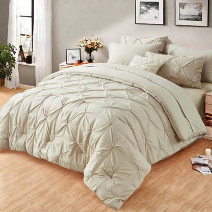 Comforter Set Luxurious Pleated 5/7pcs Bed in a Bag | Soft Plush Fiber Fill, Year-Round Warmth - Quilted Comforter, Flat & Fitted Sheet, Pillowcases & Shams, Complete Bedding Set Twin Full Queen King