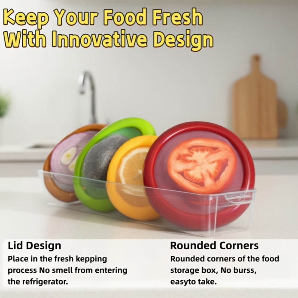 Silicone Food Storage Container Set – Reusable Produce Saver for Avocado, Onion, Tomato, Lemon, Garlic & Potato – Fridge-Safe Vegetable & Fruit Preservation Boxes, Reduce Food Waste