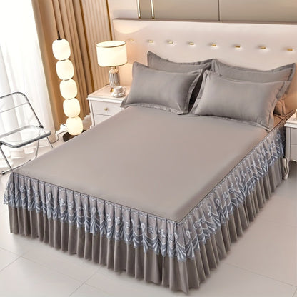 Macrame Lace Bed Skirt Set 3pcs – Double Layer Non-Slip Bed Skirt with 2 Pillowcases All Seasons Twin Full Queen King