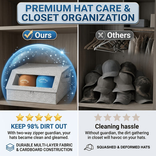 Baseball Cap Organizer for Closet – Large Hat Storage Box Holds 24 Ball Caps | Clear Window, Dustproof, Cardboard Inserts | Hat Rack Holder for Men & Women Bedroom Closet & Car