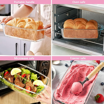 Glass Loaf Pan Set with Lids, 4pcs Stackable 1.9 QT Bread Baking Dish with Airtight Lid, Oven Microwave Dishwasher Safe Glass Food Storage Container for Bread, Cake, Meal Prep