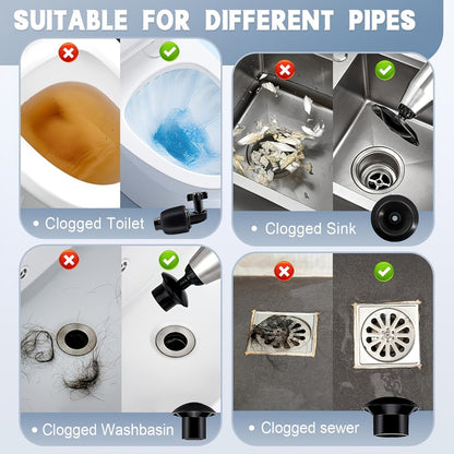 Toilet Plunger Set High Pressure Air Drain Unclogger - Stainless Steel Toilet Snake & Air Discharge Impactor for Clogged Toilet, Kitchen Sink, Bathroom Drain & Pipe Blockage Removal