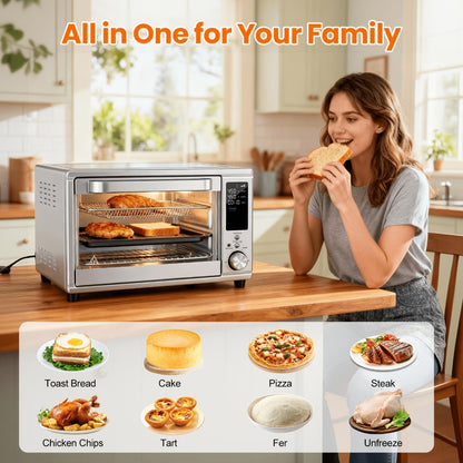 Air Fryer Toaster Oven Combo 29.6QT XL with Smart Probe, 12-in-1 Digital Countertop Oven, Stainless Steel, 7 Accessories, Rotisserie, 450°F Rapid Heat, Large Family Size