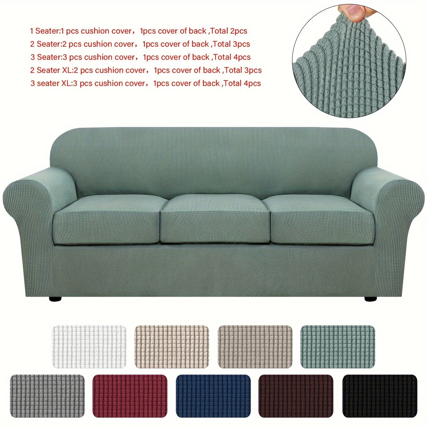 Stretch Sofa Cover Elastic Slipcover Grid Pattern Jacquard Anti-Slip Full Coverage Sofa Protector Machine Washable for 1 2 3 Seater XL Sofa Living Room Bedroom