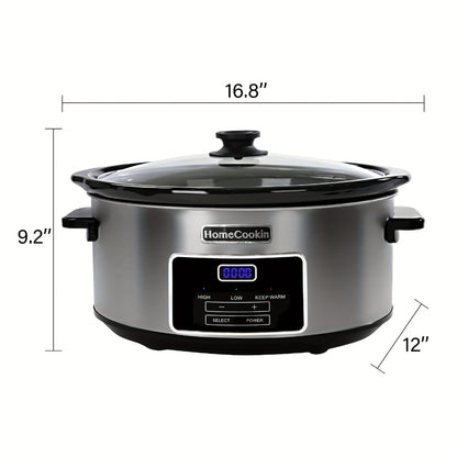 Slow Cooker 7.5 Quart Digital Programmable with Timer Ceramic Pot Stainless Steel Housing 3 Heat Settings Low High Keep Warm Large Capacity for Family Dinners Holiday Feasts Serves 10 Plus People