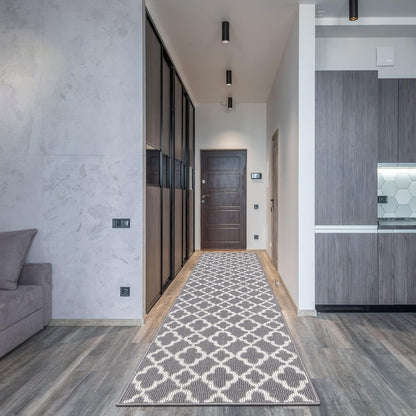 Runner Rug Moroccan Trellis Non-Slip – Machine Washable Hallway Carpet for Entryway, Kitchen & Bathroom – 100% Polypropylene Long Floor Rug, Black & Gray, 2x6, 2x8, 2x10 Ft