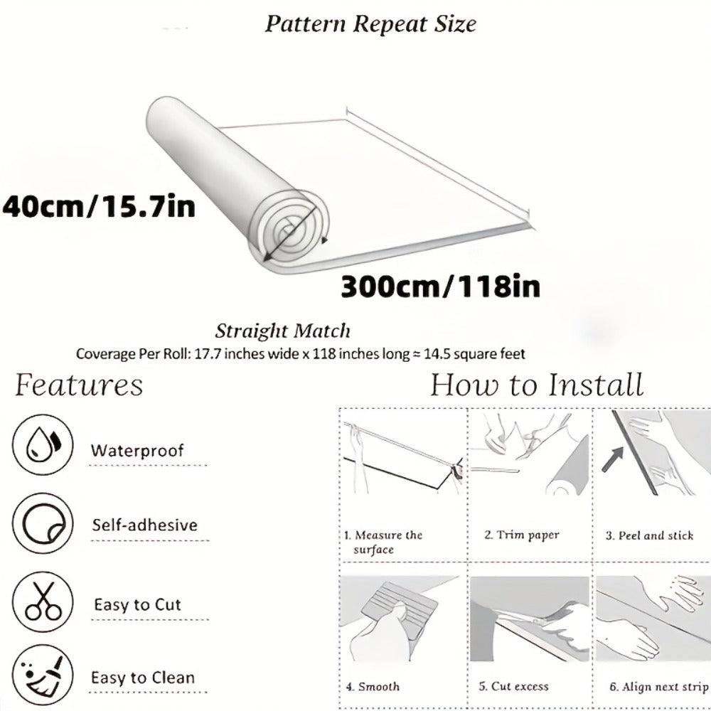 Peel and Stick Floor Tile Sticker 15.7"x118" Self-Adhesive Marble Pattern Vinyl Roll – 3mm Thick Removable Flooring for Kitchen Backsplash, Bathroom, Shower Room & Home Renovation