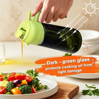 Olive Oil Dispenser Bottle 2-in-1 Glass Oil Sprayer & Dispenser 16oz Kitchen Cooking Oil Bottle with Labels for BBQ, Salad, Air Fryer & Grilling – 2 Pack