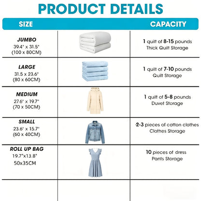 Vacuum Storage Bags with Air Pump, 20-21 Pack Reusable Compression Bags for Clothes, Quilts & Blankets — 4 Sizes Space-Saving Storage for Travel, Moving & Organizing | Transparent