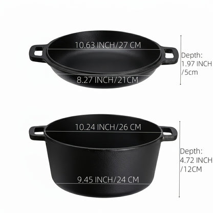 Cast Iron Cookware Set for Kitchen Camping BBQ - Non-Stick Skillet Dutch Pot Frying Pan Baking Tray Griddle Options, Oven Safe Stovetop Campfire Cookware for Home RV Holiday Cooking Multiple Set Choices