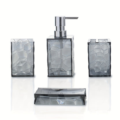 Bathroom Accessories Set 4-Piece Diamond Grid Plastic Organizer Soap Dispenser Toothbrush Holder Grey Blue Green