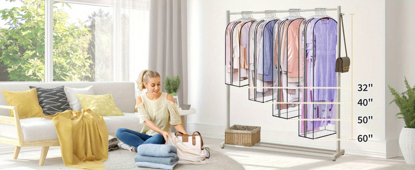 Garment Bags for Hanging Clothes, 3-Pack Transparent Suit Bags with Zipper, Heavy Duty EVA Coat Covers for Wardrobe Closet Storage, Fits 32 40 50 60 Inch Dresses Shirts Coats