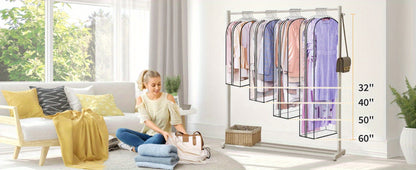 Garment Bags for Hanging Clothes, 3-Pack Transparent Suit Bags with Zipper, Heavy Duty EVA Coat Covers for Wardrobe Closet Storage, Fits 32 40 50 60 Inch Dresses Shirts Coats