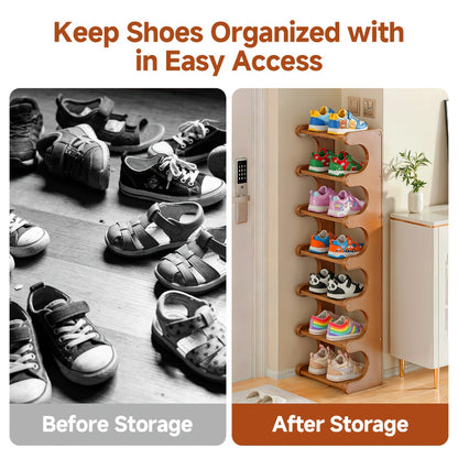 Bamboo Shoe Rack 7 Layer Freestanding – Natural Bamboo Shoe Storage Organizer with Space-Saving Narrow Design, Easy Assembly, Large Capacity for Entryway, Dorm & Apartment