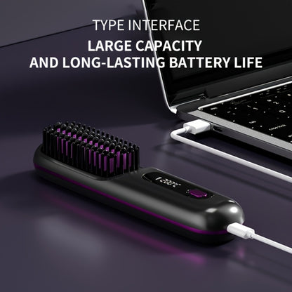 Portable Wireless Hair Straightener Comb USB Rechargeable 3-Speed Temp Control Negative Ion LED Display Lightweight for Travel
