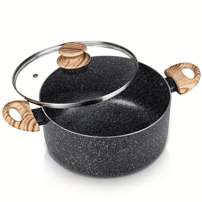 Nonstick Stock Pot Granite Soup Pot with Lid Induction Compatible Aluminum PFOA Free Stay Cool Handle for Soup Stew Pasta Seafood Curry 5qt 6qt 8qt 10qt Black White