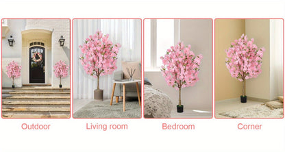 Artificial Cherry Blossom Tree 6ft Tall Faux Pink Silk Flower Tree with Moss Pot for Home Office Living Room Indoor Decor