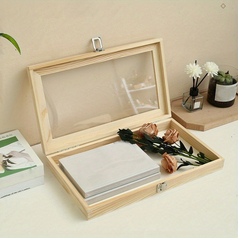 Lockable Wooden Display Storage Box with Acrylic Window – Jewelry & Collectibles Organizer Drawer Box, Elegant Wood Finish, Clear Viewing Panel, Gift Box