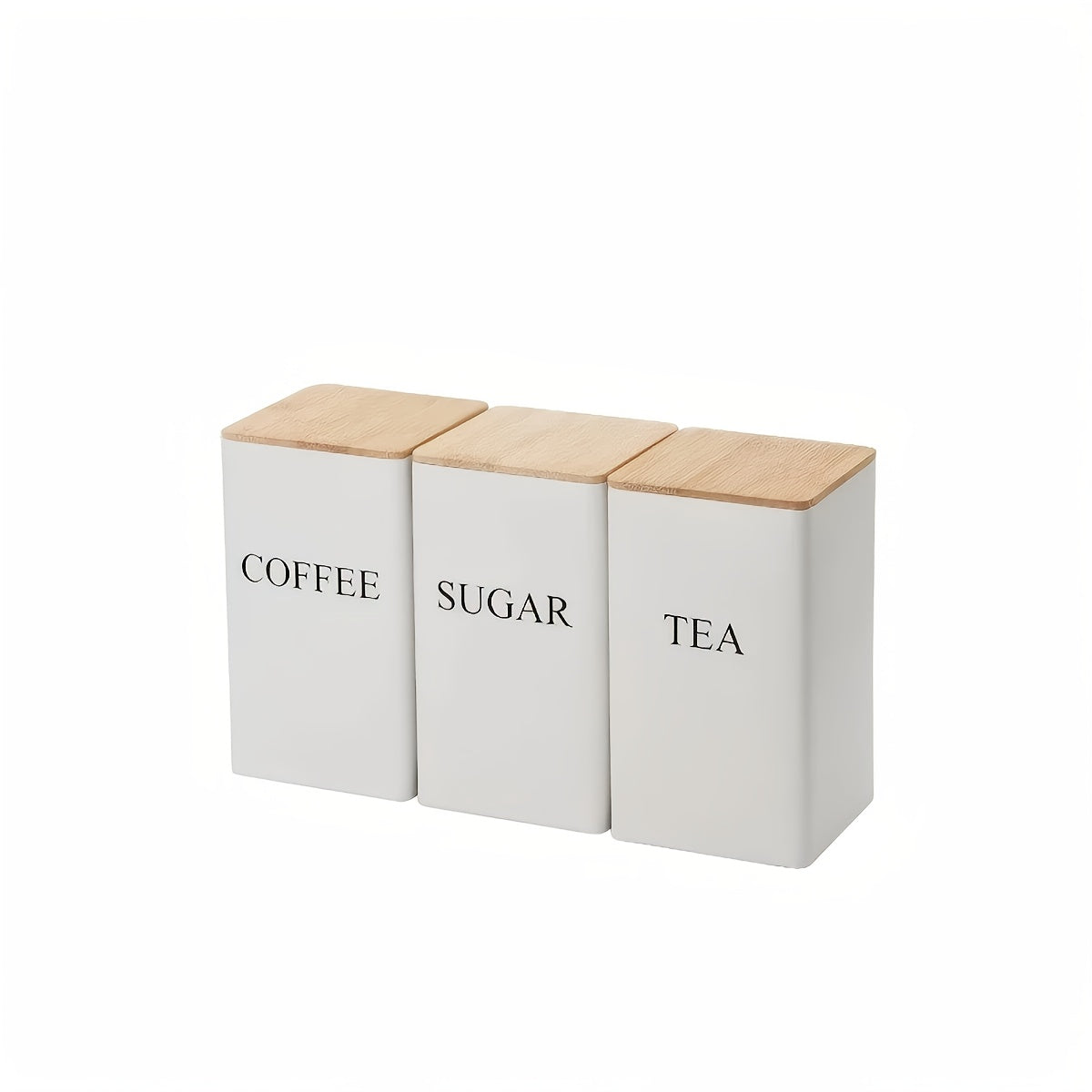 3-Piece Metal Kitchen Canister Set with Wooden Lids – Coffee Tea Sugar Storage Jars, Airtight Kitchen Organizer Tins, Black or White Home Decor Gift Set