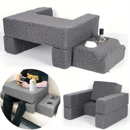 Adjustable Reading Gaming Wedge Pillow with Armrests – Multipurpose Foam Support Pillow for Bed, Sofa & Floor, Steam Deck & Switch Compatible, Gray