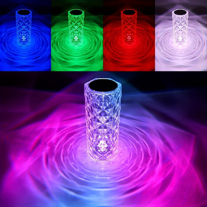 RGB Diamond Crystal Table Lamp Touch & Remote Control, 16 Colors 10 Brightness 4 Modes Dimmable LED Night Light, Aesthetic Mood Ambient Lighting for Bedroom Bedside Gaming Room Decor