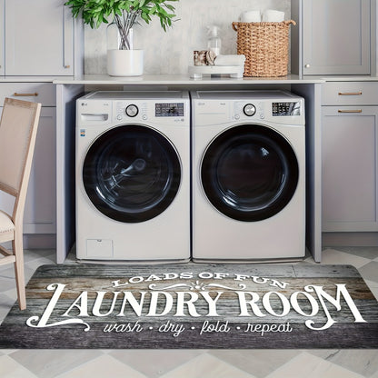 Non-Slip Laundry Room Mat Wood Grain Design - Heavy Duty Washable Rubber Backing Carpet | Rustic Dark Brown & Gray Kitchen Bathroom Rug | Durable Easy Clean Home Floor Mat in 2 Sizes