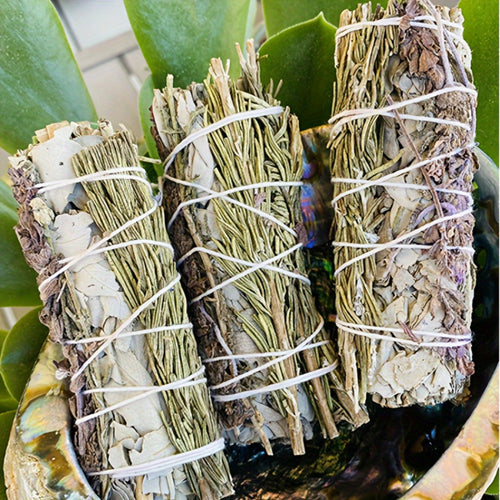 Sage Incense Smudge Bundle Set 3 Pack - White Sage Rosemary Lavender Hand-Bundled Incense Sticks for Home Cleansing Negative Energy Purification Meditation Aromatherapy Spiritual Healing