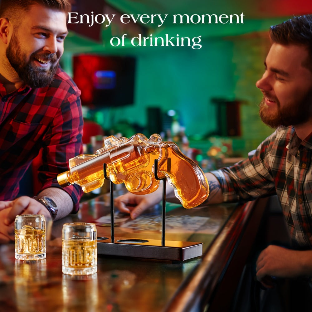 Pistol Whiskey Decanter Set with 2 Shot Glasses – Cool Liquor Dispenser Gift for Him, Husband, Dad | Unique Birthday & Anniversary Bar Gift