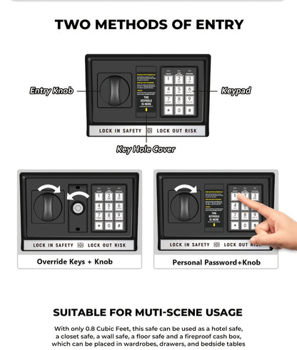 Home Security Safe Box with Sensor Light & Fireproof Bag – Digital Keypad Lock Box with Backup Keys for Cash, Jewelry & Valuables – Wall, Floor & Closet Mountable Safe (Multiple Sizes & Colors)