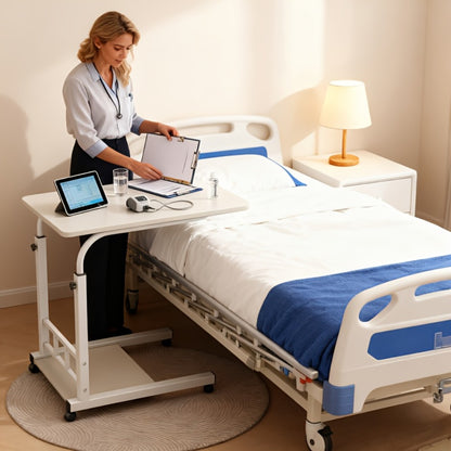 Bedside Table with Wheels Adjustable Height – Multi-Style Nursing Care Table for Elderly & Patients | Single & 3-Tier Rolling Overbed Dining Table, Home Medical Convalescent Furniture, 13 Styles