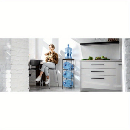 5-Gallon Water Jug Holder 3-Tier – Heavy Duty Water Bottle Rack Organizer with Top Shelf & Adjustable Legs for Kitchen, Living Room & Office – Particleboard & Steel Frame, White, Brown & Black