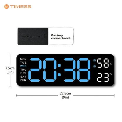 Large Digital LED Wall Clock Dual Alarm Clock with Temperature Date Display Brightness Adjustment 12/24H USB Powered for Living Room Bedroom Office Back to School Gift