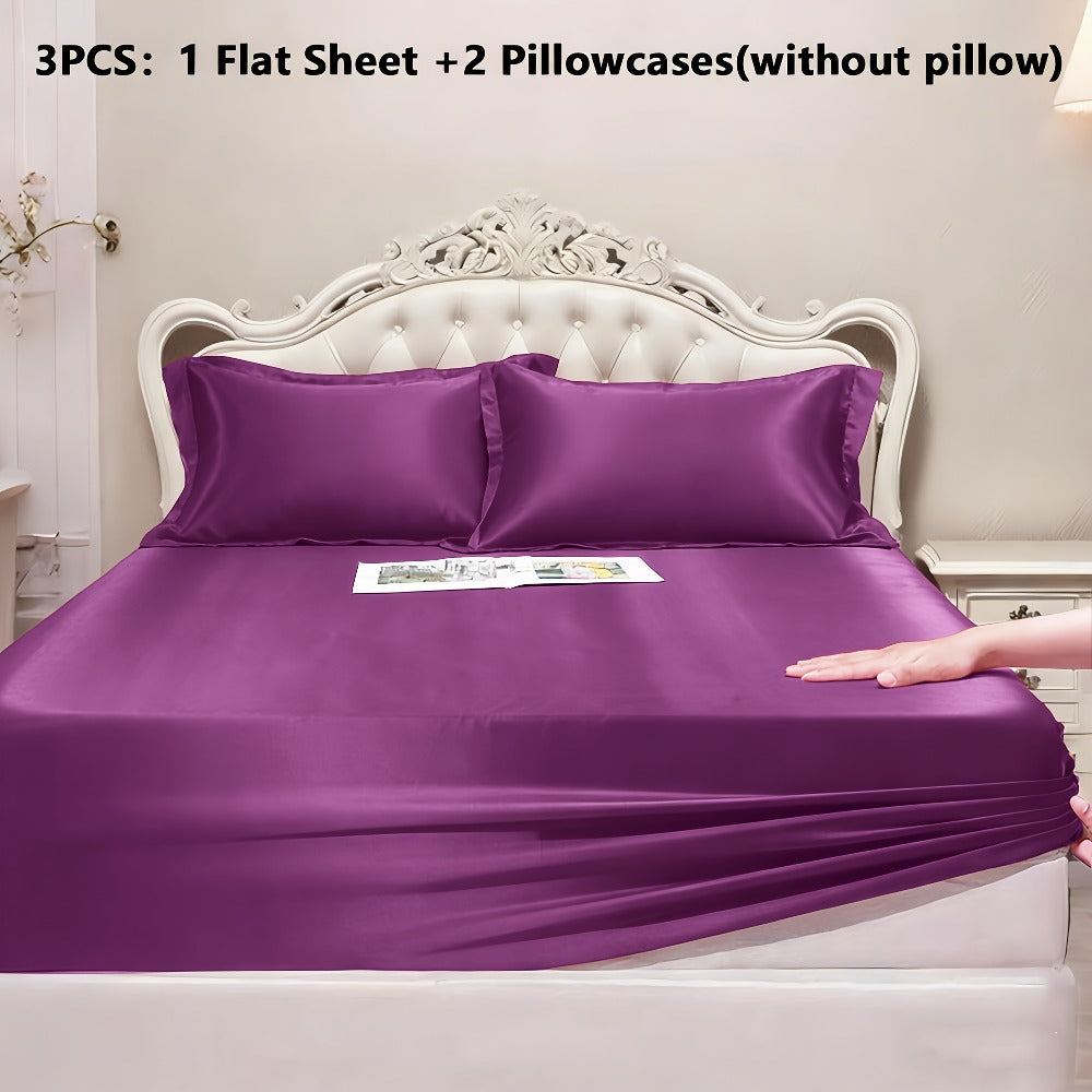 Satin Fitted Sheet Set with Pillowcases – Cooling Smooth Breathable Wrinkle-Resistant Bed Sheets, Machine Washable Ultra Soft for Hot Sleepers, Twin Full Queen King, Multiple Colors