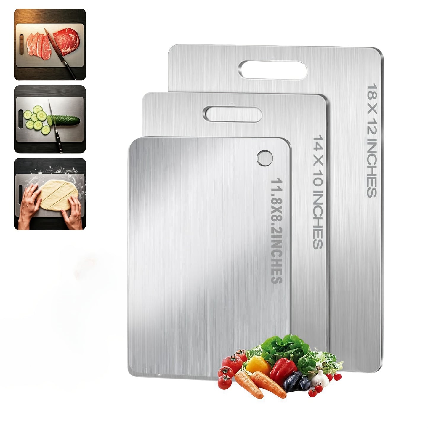 Titanium Cutting Board Set 3-Piece – 100% Pure Titanium Kitchen Chopping Boards Large Medium Small | Double Sided, Non-Porous, Odor-Free, Easy Clean | Surgical Grade Metal Cutting Board