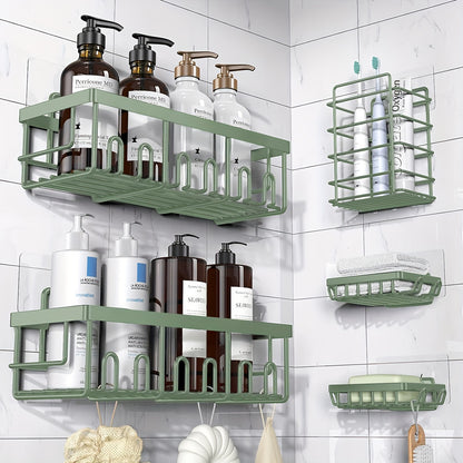 Shower Caddy Organizer 5 Pack Adhesive Rustproof Stainless Steel Shower Shelves with Soap Holder No Drilling Bathroom Storage Rack for Shower Wall Renters Apartment Kitchen Multiple Colors