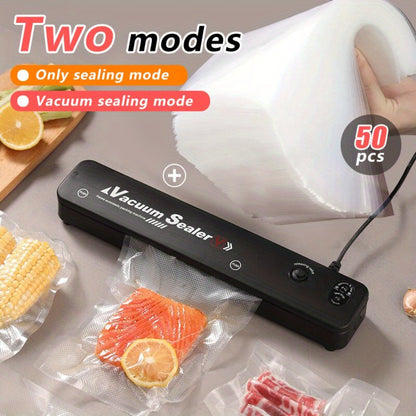 Food Vacuum Sealer Machine 1850W, Automatic Vacuum Sealer with 50 Vacuum Bags — Compact Food Preservation Air Sealer for Fresh Food & Long-Term Storage | Black & White