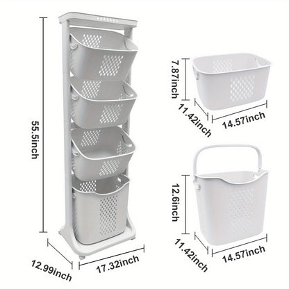 Rolling Laundry Hamper Cart with Wheels Multi-Tier | Large Capacity Laundry Basket with Removable Baskets | Wheeled Laundry Organizer for Laundry Room Bathroom Bedroom