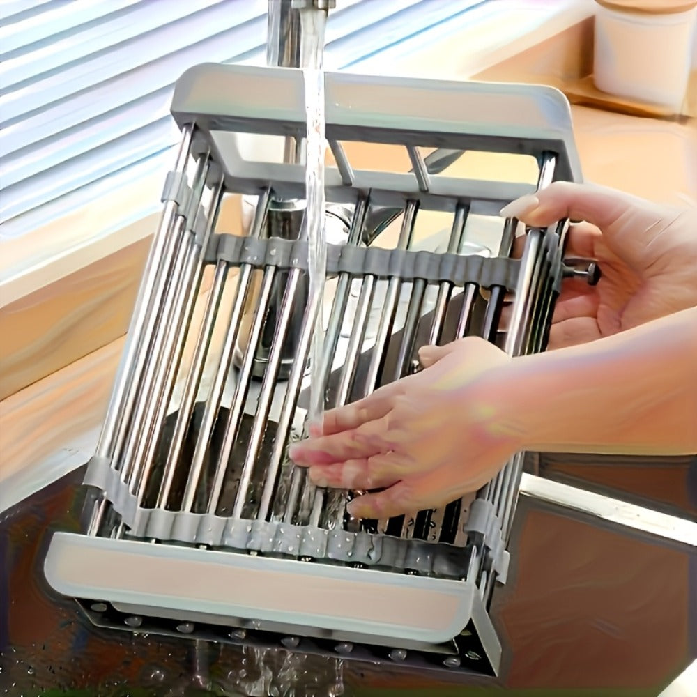 Dish Drying Rack Stainless Steel Adjustable – Expandable Over Sink Dish Rack with Retractable Width & Height for Kitchen Countertop, Space-Saving 304 Stainless Steel Drainer, Easy to Clean