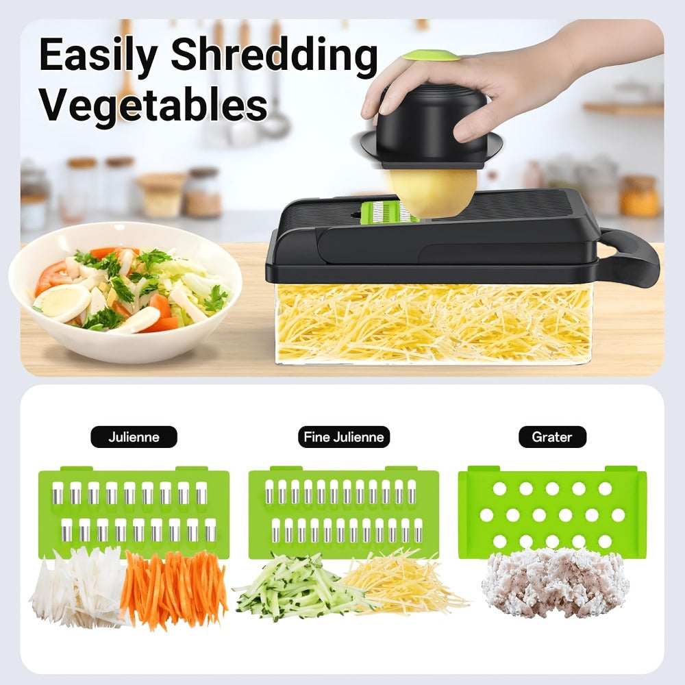 Vegetable Chopper 18-in-1 Multifunctional Food Chopper & Mandoline Slicer with Container – Onion Dicer, Adjustable Cutter for Kitchen Meal Prep, Gray