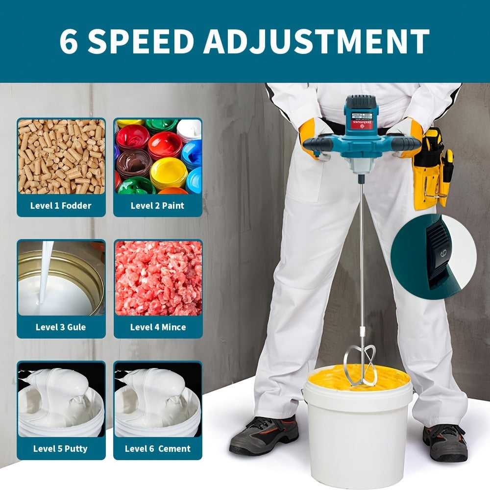 Electric Handheld Cement Mixer 2100W | 6-Speed Adjustable 800 RPM Mortar Mixer Drill for Mixing Paint, Cement, Mortar & Feed – Heavy Duty Paddle Mixer Power Tool