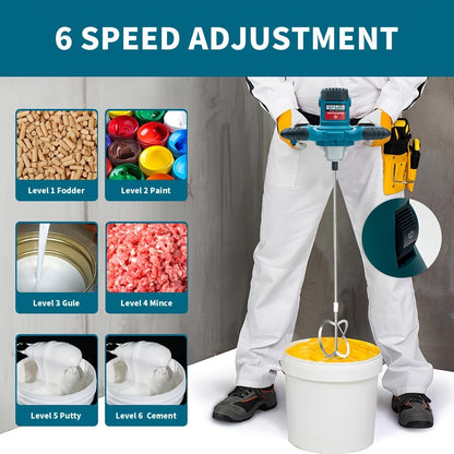 Electric Handheld Cement Mixer 2100W | 6-Speed Adjustable 800 RPM Mortar Mixer Drill for Mixing Paint, Cement, Mortar & Feed – Heavy Duty Paddle Mixer Power Tool
