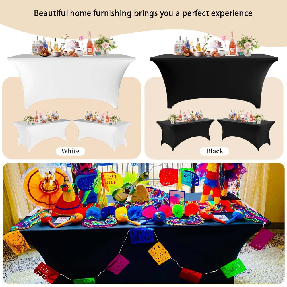 Spandex Tablecloth for 6 ft Rectangle Tables – Elastic Fitted Table Cover for Events, Parties, Weddings & Banquets – Wrinkle-Free Stretch Fabric in Black, White & Red, Indoor & Outdoor Use