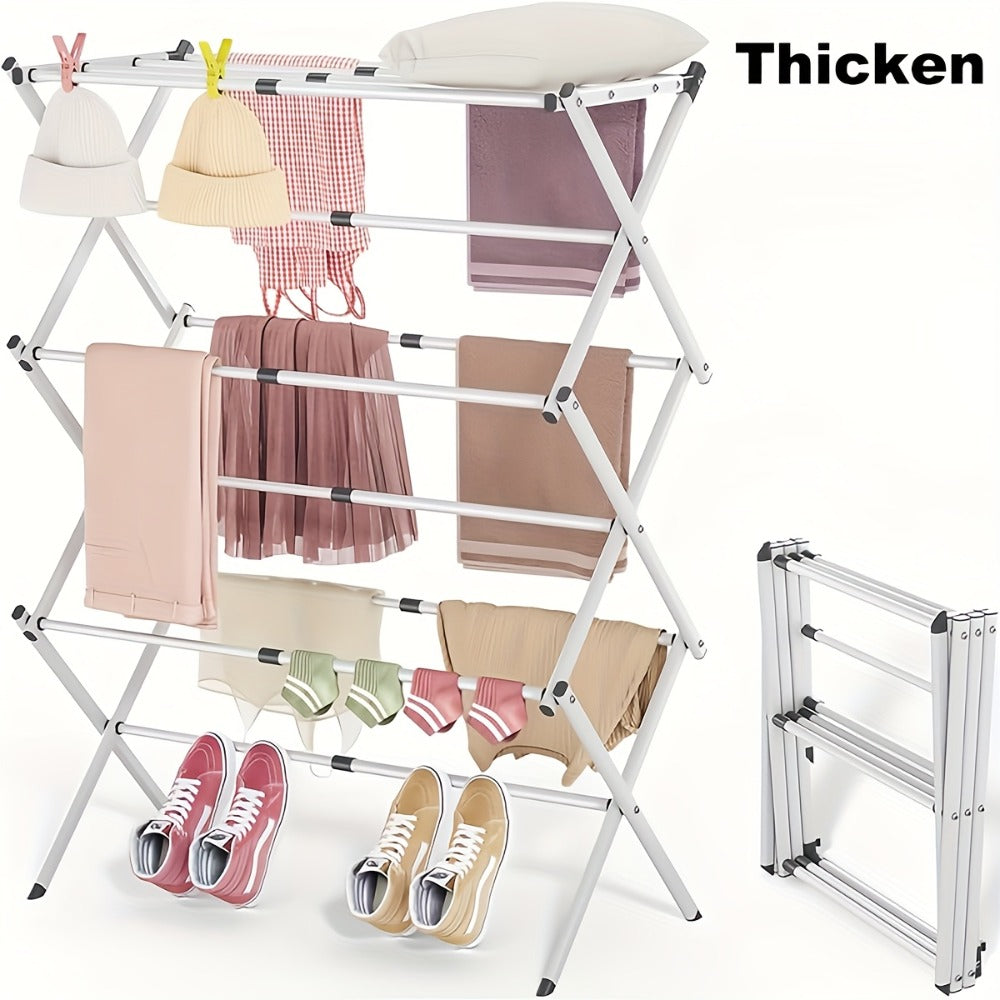 Laundry Drying Rack 3-Tier X-Type Expandable Metal, Collapsible Clothes Dryer & Towel Rack — Air Drying Stand for Indoor & Outdoor Use | Grey, White | Multiple Configurations
